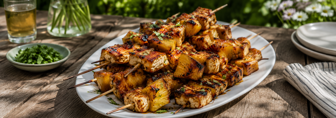 Grilled pineapple and halloumi Shatta Jam skewers